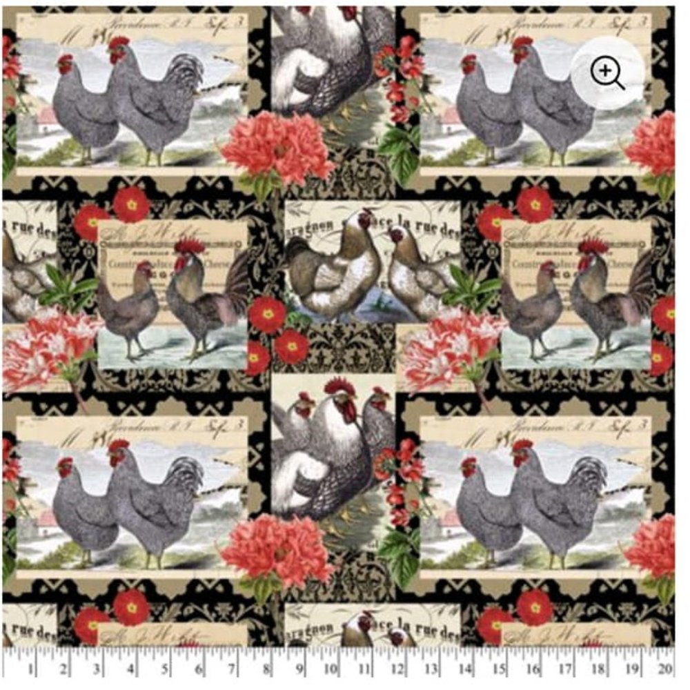 Roosters Cotton Fabric David Textiles 1 yARD